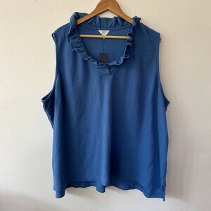Crown & Ivy Sleeveless Top Womens Plus Size 4X Blue Ruffle Neck NWT Blouse